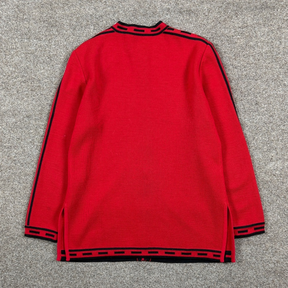 Vintage Tricoville Red Wool Blend Cardigan Sweater Women’s 8 Medium Black Trim - Picture 2 of 8